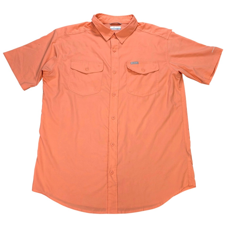 Columbia Omni-Wick Button Down Shirt Men's‎ Size L Coral Short Sleeve Ventilated